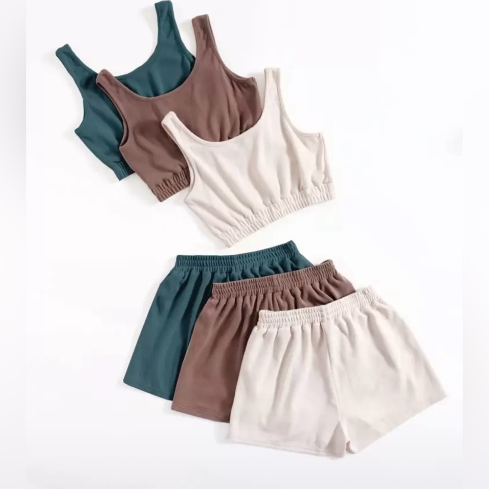 3 set of Stylish Tank and Shorts Set in Neutral Tones/XL/